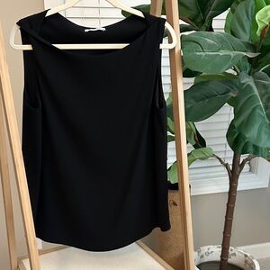 MM LaFleur Black Sleeveless Draped Neck Blouse